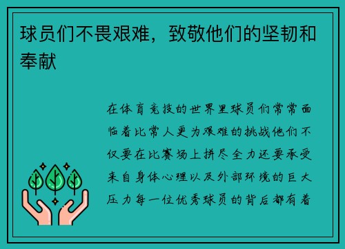 球员们不畏艰难，致敬他们的坚韧和奉献