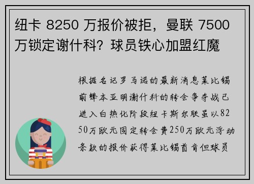 纽卡 8250 万报价被拒，曼联 7500 万锁定谢什科？球员铁心加盟红魔